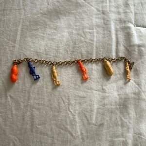 Vintage Advertising PLANTERS MR PEANUT Figural Plastic Charm Bracelet 7” Long